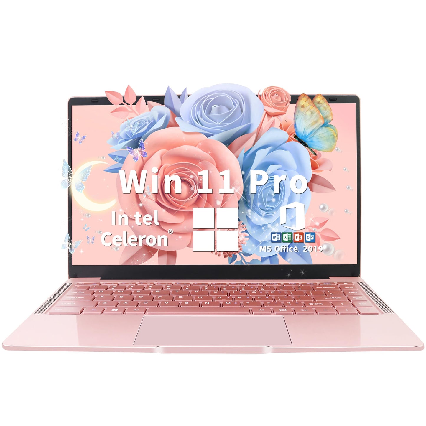 14" Rose Gold FHD IPS Display Ultra-Thin Laptop,Inter Celeron J4105 (up to2.8GHz), 6GB DDR4 RAM, 256GB SSD, 180° Opening, 2 USB3.0, WiFi/BT, Perfect for Travel, Study and Work