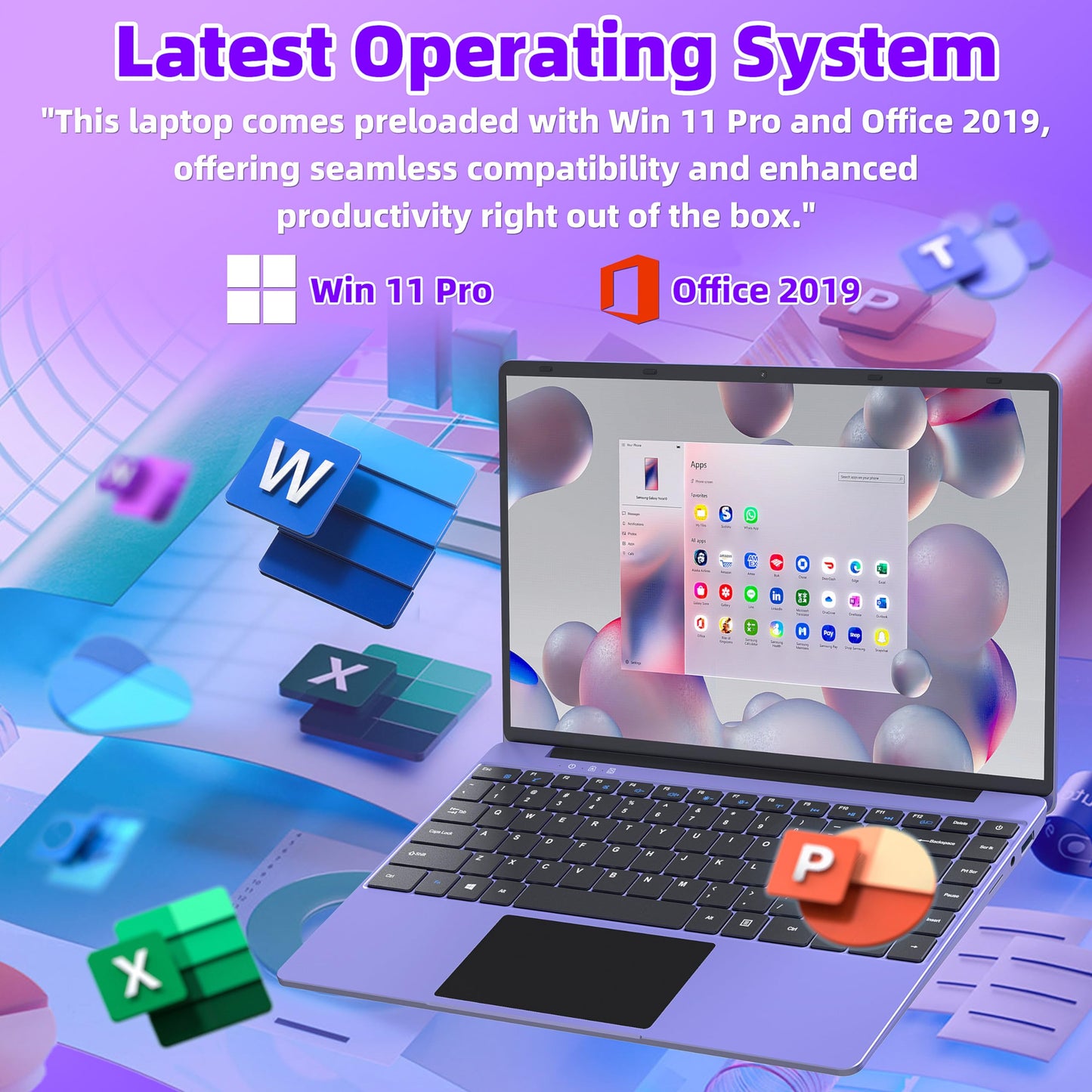 14" Purple Laptop【Windows 11 Pro/Microsoft Office 365】 Celeron N5105, 16GB RAM, 1TB SSD, FHD IPS Display, 180° Convertible, Ultra-Thin, Portable/USB/HDMI/WiFi/Stylish Performance