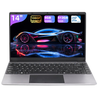14" Gray  UltraThin Laptop, Celeron J4105 (up to2.8GHz), 8GB DDR4 RAM, 512GB SSD,Windows 11 Pro & Microsoft 2019 Office 180° Opening, 2 USB3.0, WIFI/BT, Perfect for Travel, Study and Work