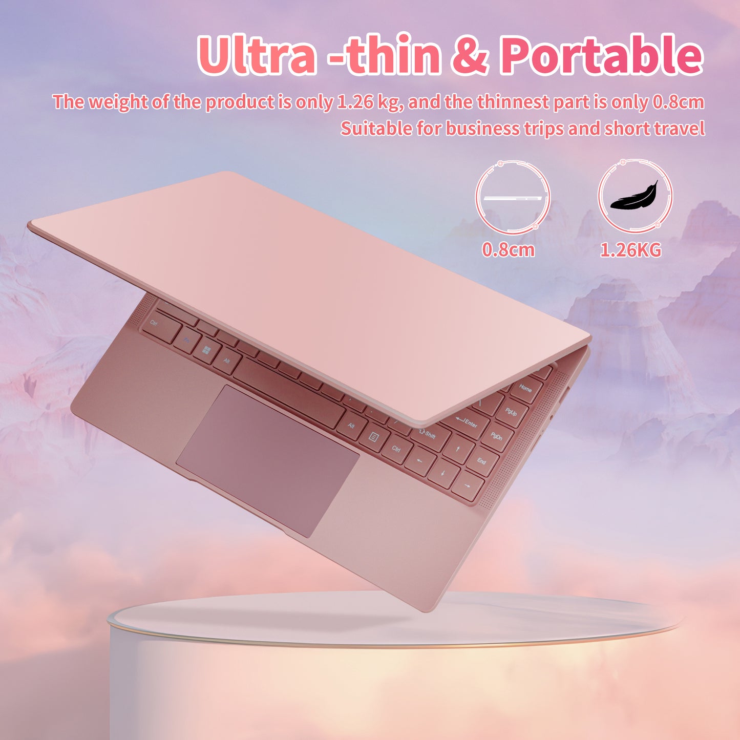 14" Rose Gold FHD IPS Display Ultra-Thin Laptop,Inter Celeron J4105 (up to2.8GHz), 6GB DDR4 RAM, 256GB SSD, 180° Opening, 2 USB3.0, WiFi/BT, Perfect for Travel, Study and Work