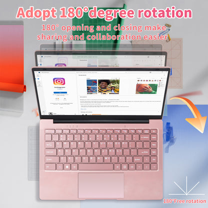 14" Rose Gold FHD IPS Display Ultra-Thin Laptop,Inter Celeron J4105 (up to2.8GHz), 6GB DDR4 RAM, 256GB SSD, 180° Opening, 2 USB3.0, WiFi/BT, Perfect for Travel, Study and Work