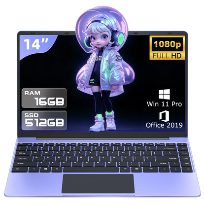 14" Purple Laptop【Windows 11 Pro/Microsoft Office 365】 Celeron N5105, 16GB RAM, 1TB SSD, FHD IPS Display, 180° Convertible, Ultra-Thin, Portable/USB/HDMI/WiFi/Stylish Performance