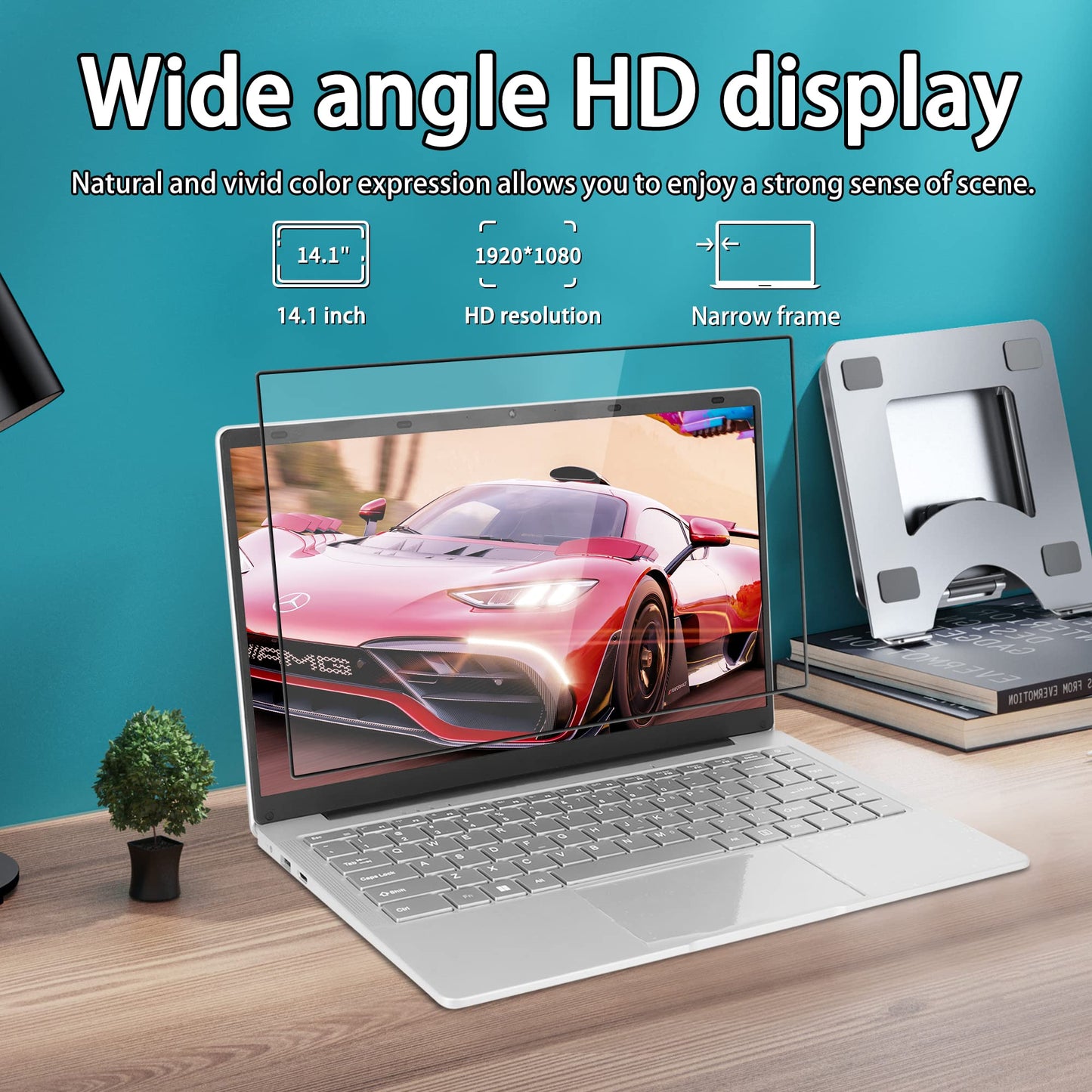 14" Silver FHD IPS Display Ultra-Thin Laptop, Celeron J4105 (up to2.8GHz), 8GB DDR4 RAM, 512GB SSD, 180° Opening, 2 USB3.0, WiFi/BT, Perfect for Travel, Study and Work